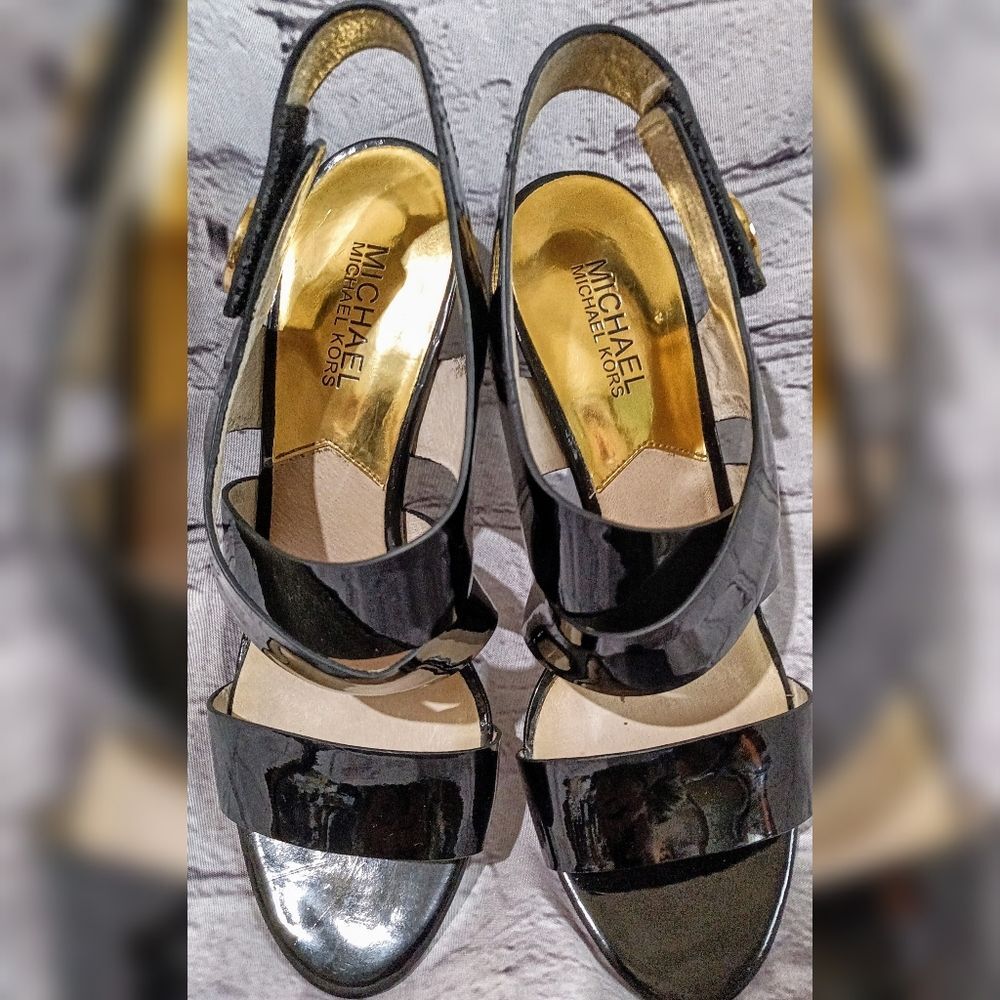 Michael Kors Black Patent glossy ankle strap Leather Women's Heels - Picture 5 of 12